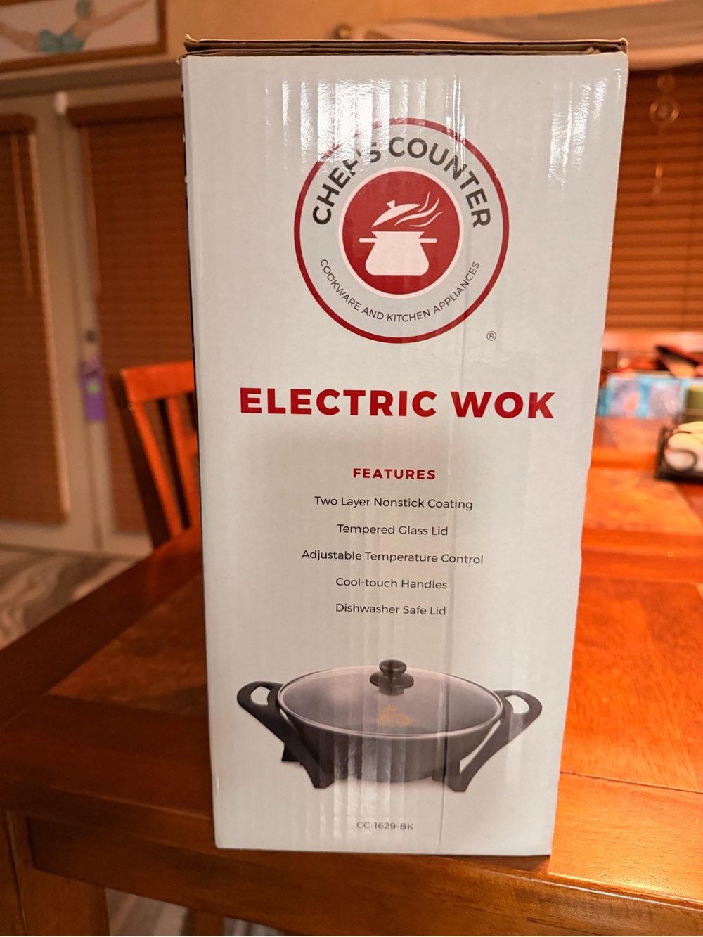 Chefs Counter Nonstick Adjust Temp Control Dishwasher Safe Temper Glass Lid Wok - Picture 3 of 7